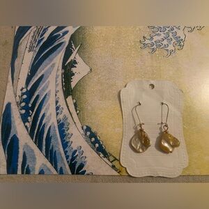 Organic Golden Shell Earrings & Hokusai Print “The Wave” 11x17
